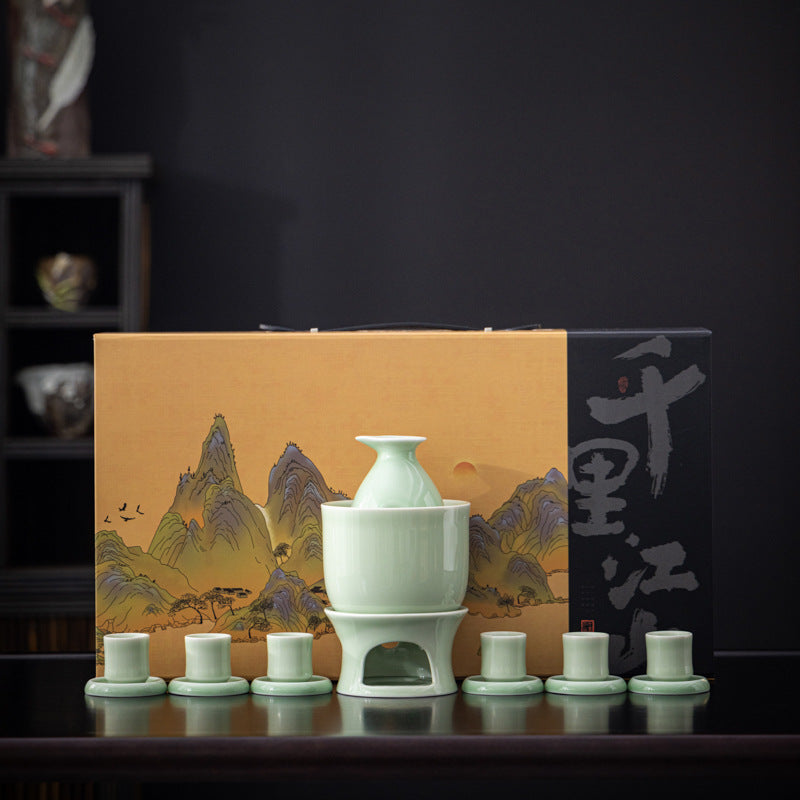Longquan Celadon Ceramic Wine Set Warm Wine Candle Dispenser