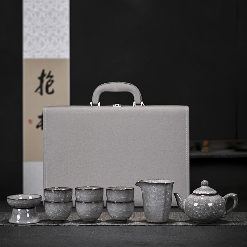 Black Ice Crack Ceramic Kung Fu Tea Set Teapot Teacup High Grade Gift Box