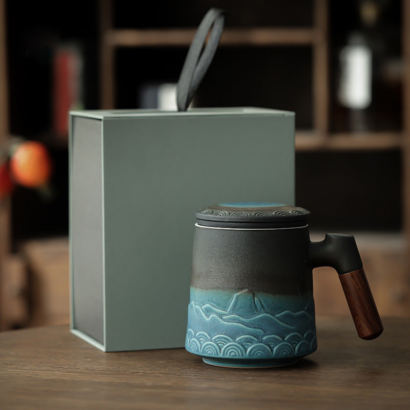 Embossed Faraway Mountain Ceramic Mug Mug Tea Cup High Grade Gift Box